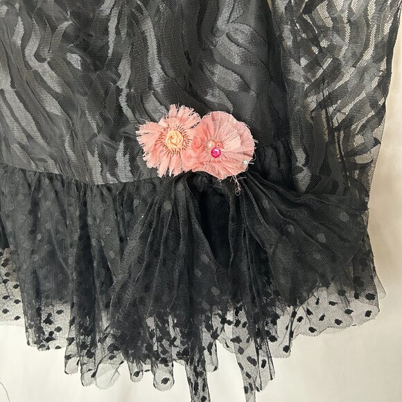 TD4 Vintage 80's Drop Waist Lace Party Dress Black Pink 11 - Picture 3 of 9